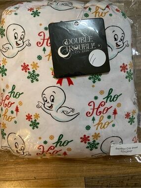 Holiday Casper Bamboo Crib Sheet - White with Multi-Color Print NWT
